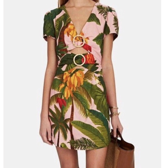 Farm Rio Pink Cocoa Forest Cut-Out Mini Dress large - Picture 3 of 7